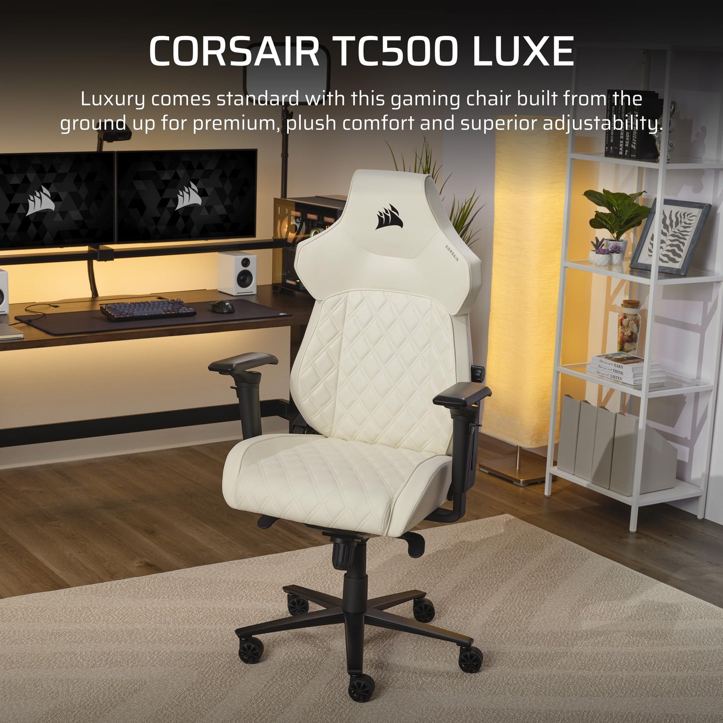 Corsair TC500 Luxe Gaming Chair – Premium Breathable Fabric – Wide Seat – Five-Way Adjustable Armrests – Adjustable Built-in Lumbar Support – 90-135 Degree Recline – Frost