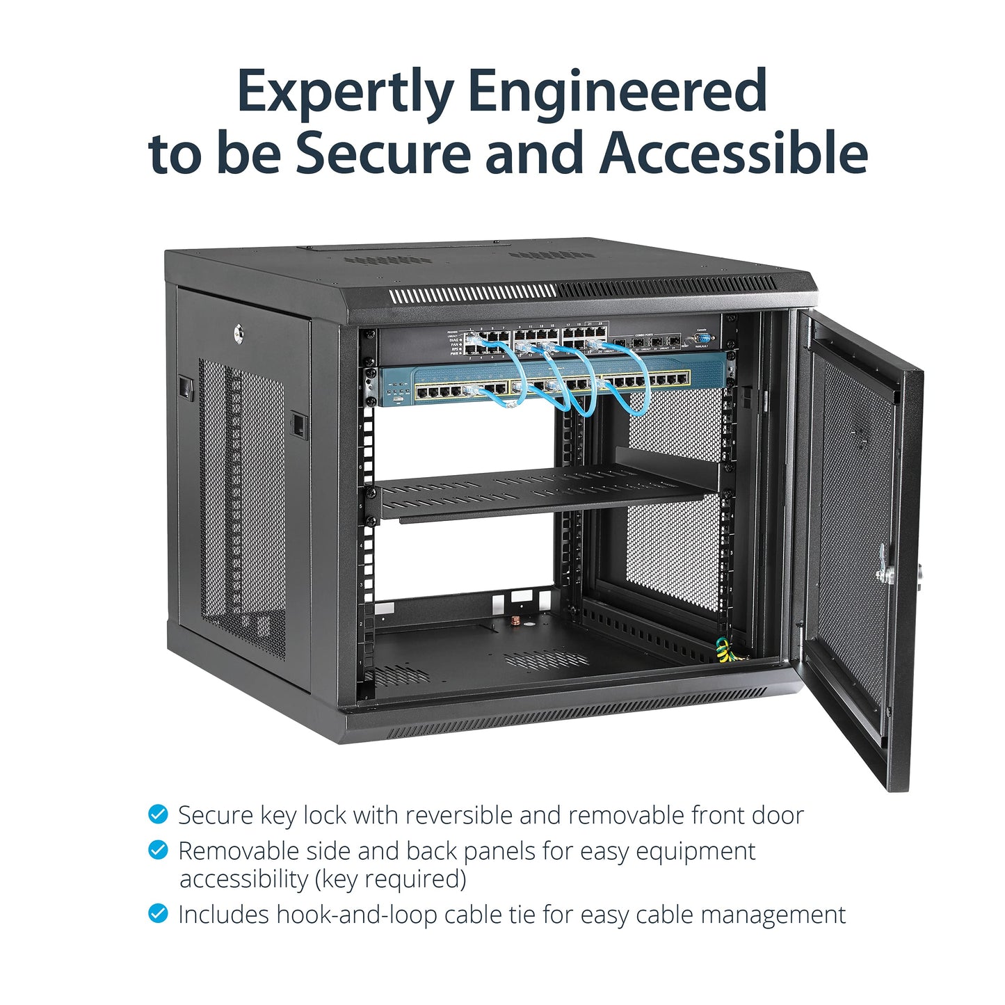 StarTech.com 4-Post 9U Wall Mount Network Cabinet w/ 1U Shelf, 19" Wall-Mounted Server Rack Kit for IT / Data Computer Equipment, Ships Fully Assembled