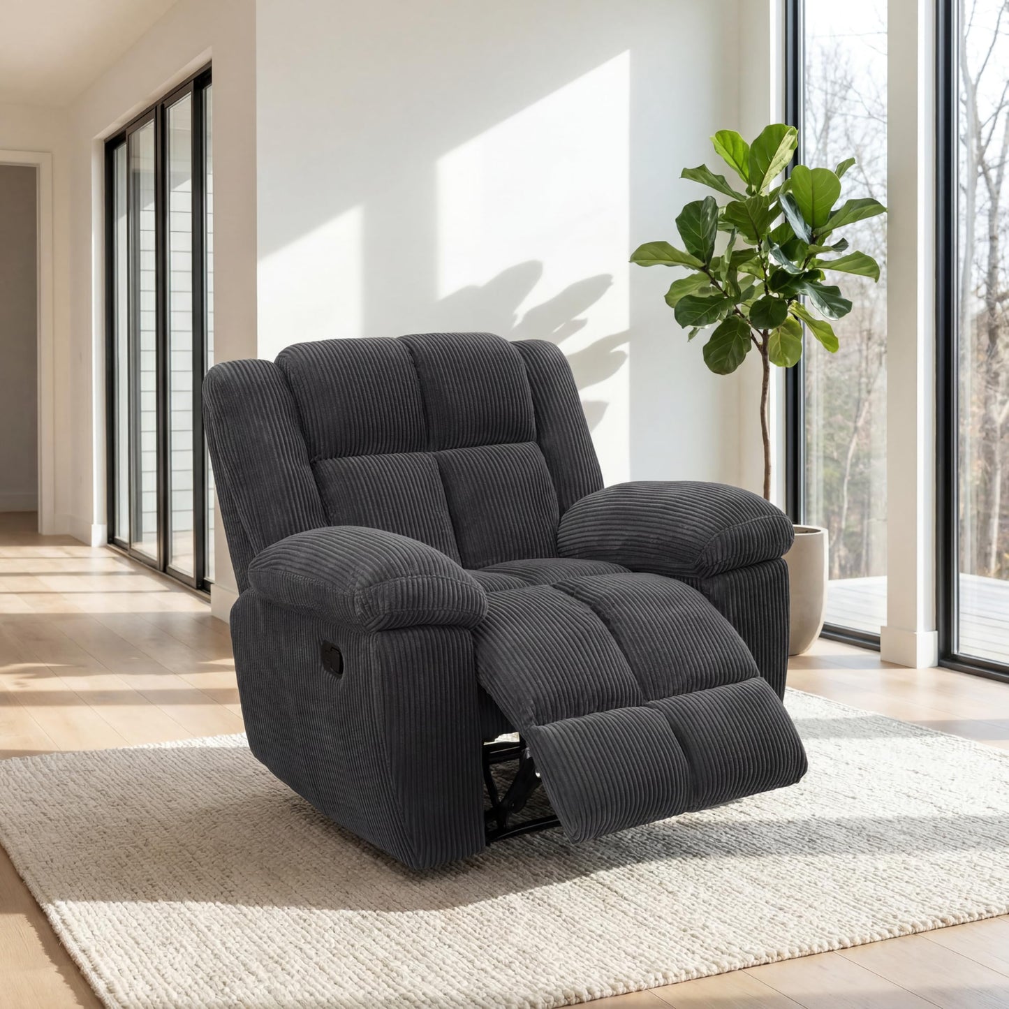 Trygoal Oversized Corduroy Recliner Chair, Manual Lazy Boy Recliner with Home Theater Seating, Breathable Living Room Reclining Chair for Adults Reading, Gaming, Relax, Dark Gray