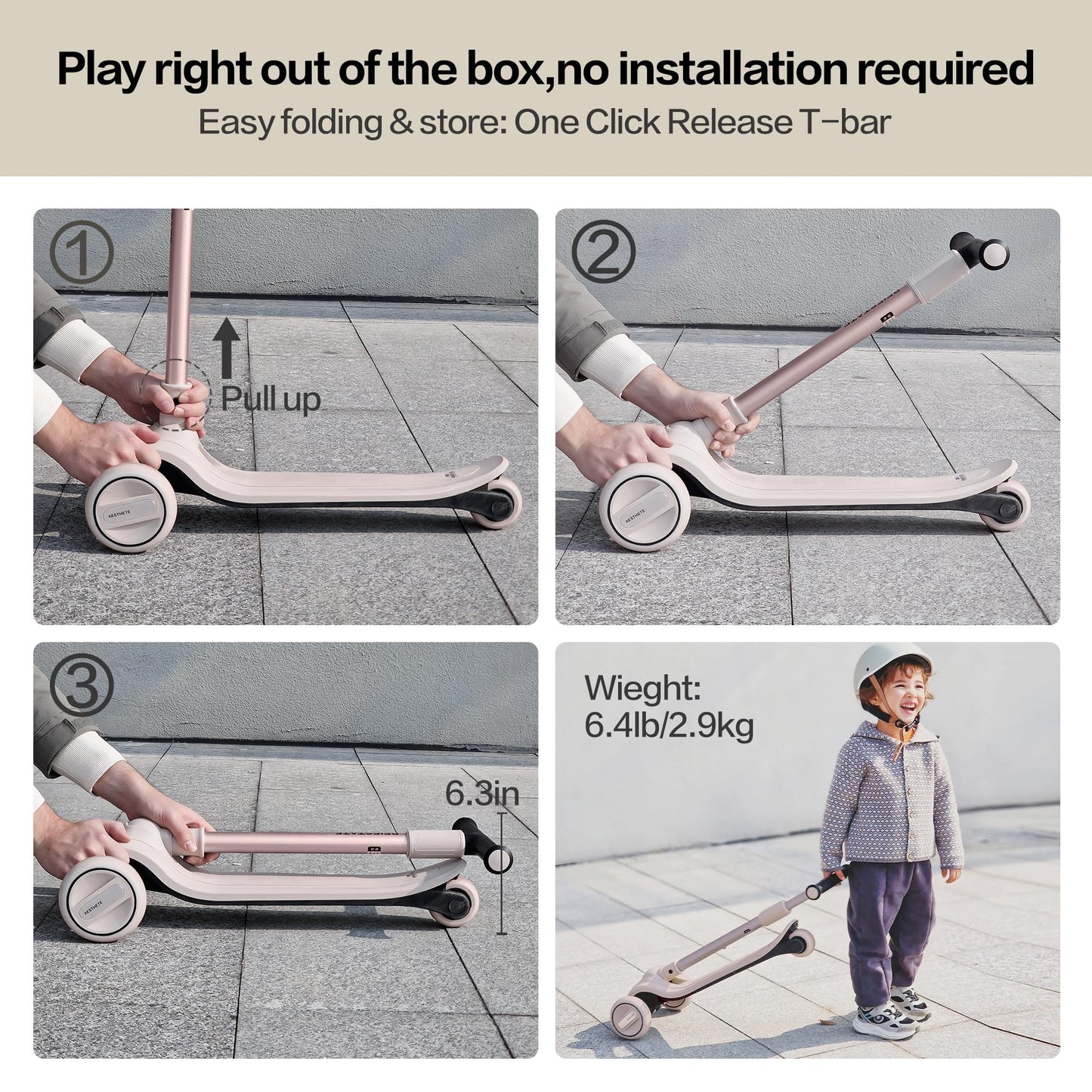 BEIESTATE 3 Wheel Scooter for Kids Ages 3-18, Up to 220 Lbs, Kids Scooter with Adjustable Lean-To-Steer Switch, Foldable, Lightweight, Wide Anti-Slip Deck, Adjustable Height Handlebar, Light-Up Wheels