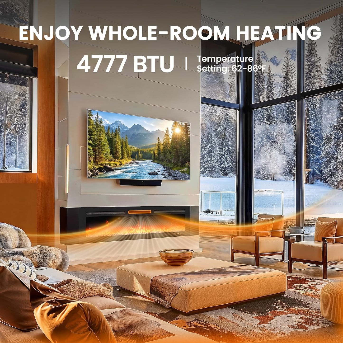 Silonn 50″Smart Electric Fireplace Heater with App & Remote Control, 4777 BTU Heat Output, Ultra-Slim Wall-Mounted or Recessed Electric Fireplace Inserts with Timer, 20 Flame Colors,WiFi Enabled