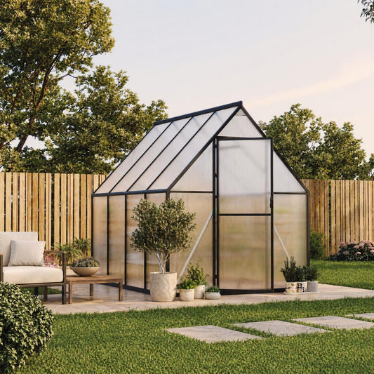 CABIHOME 8x12 FT Outdoor Greenhouse, Polycarbonate Greenhouse with Roof Vent and Ground Nails, Aluminum Large Walk-in Green House w/ Lockable Push Door for Outdoor Garden (Silver - 1, 6x7 FT)