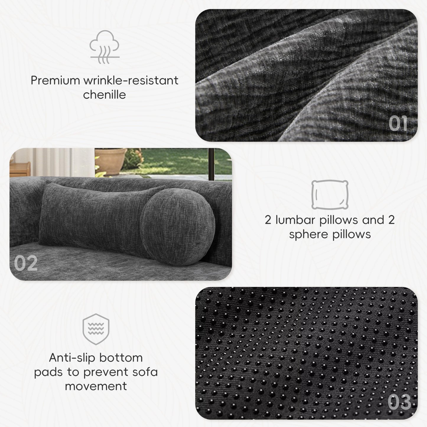 Merax 153" Chenille Modular Sectional Sofa Set, 6 Seat Curved Frameless Oversized Cloud Couch with 4 Pillows, Free Combination Hook & Loop, Fully Compressed, No Assembly for Living Room, Gray