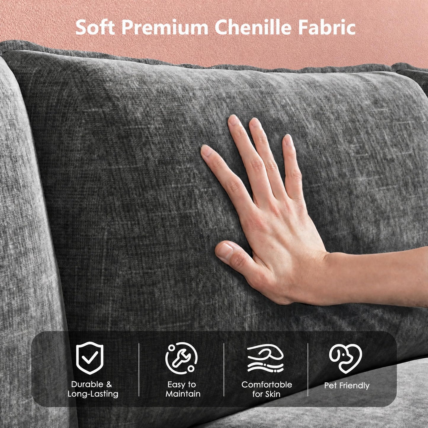 Marsail Modular Sectional Sofa 110.6" U-Shaped Modern Comfy Cloud Couch, 5-Seat Chenille Deep Seat Sofa with Throw Pillow & Movable Ottoman for Living Room, Bedroom and Apartment, Slate Gray