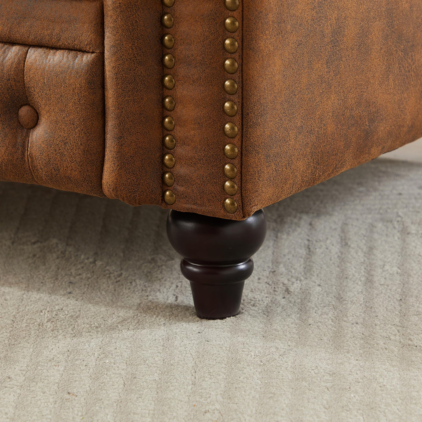 KEIKI Chesterfield Sofa, Retro Style Upholstered 3+3 Seats Tech Fabric Couch with Rolled Arm for Living Room Bedroom Office, Brown
