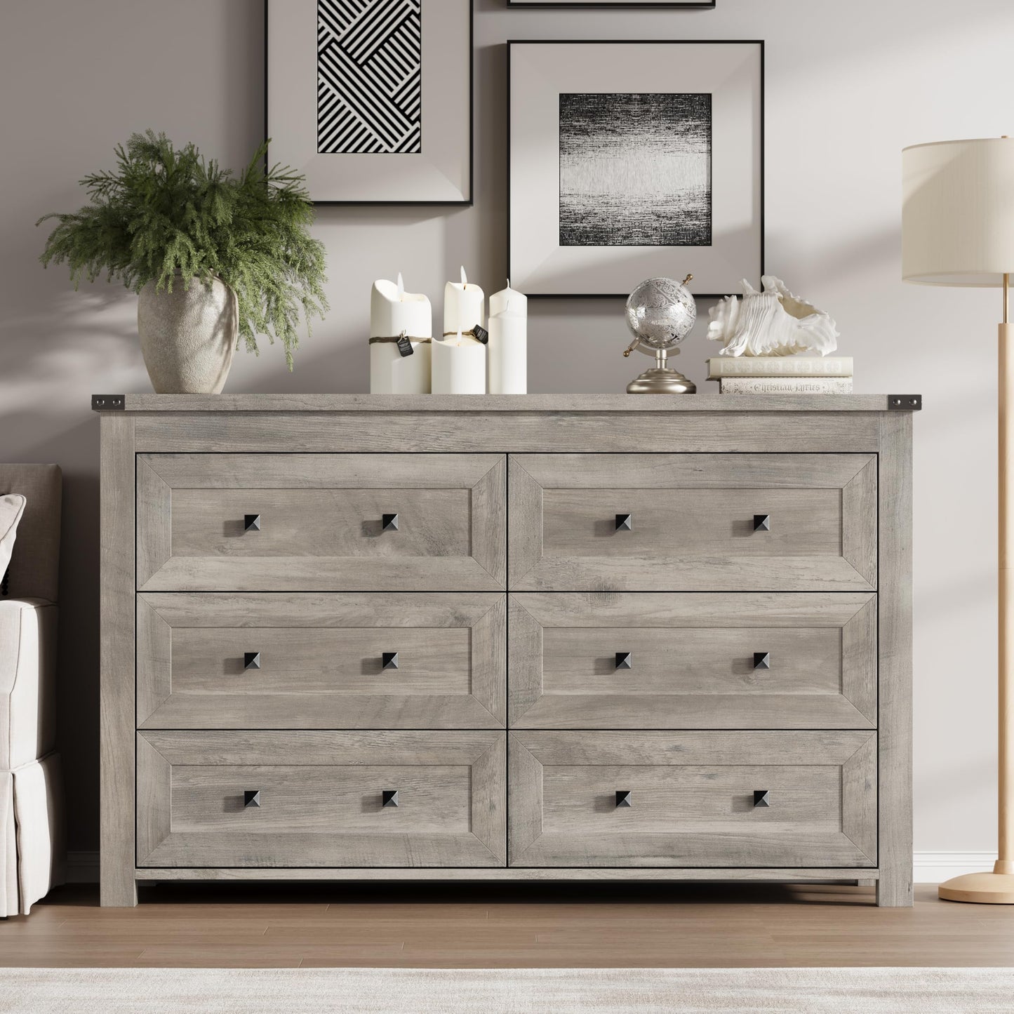 BORNOON 6-Drawer Dresser, Modern Wooden Storage Chest of Drawers, Dresser TV Stand, Wood Drawer Organizer with Metal Handles for Bedroom, Living Room, Hallway
