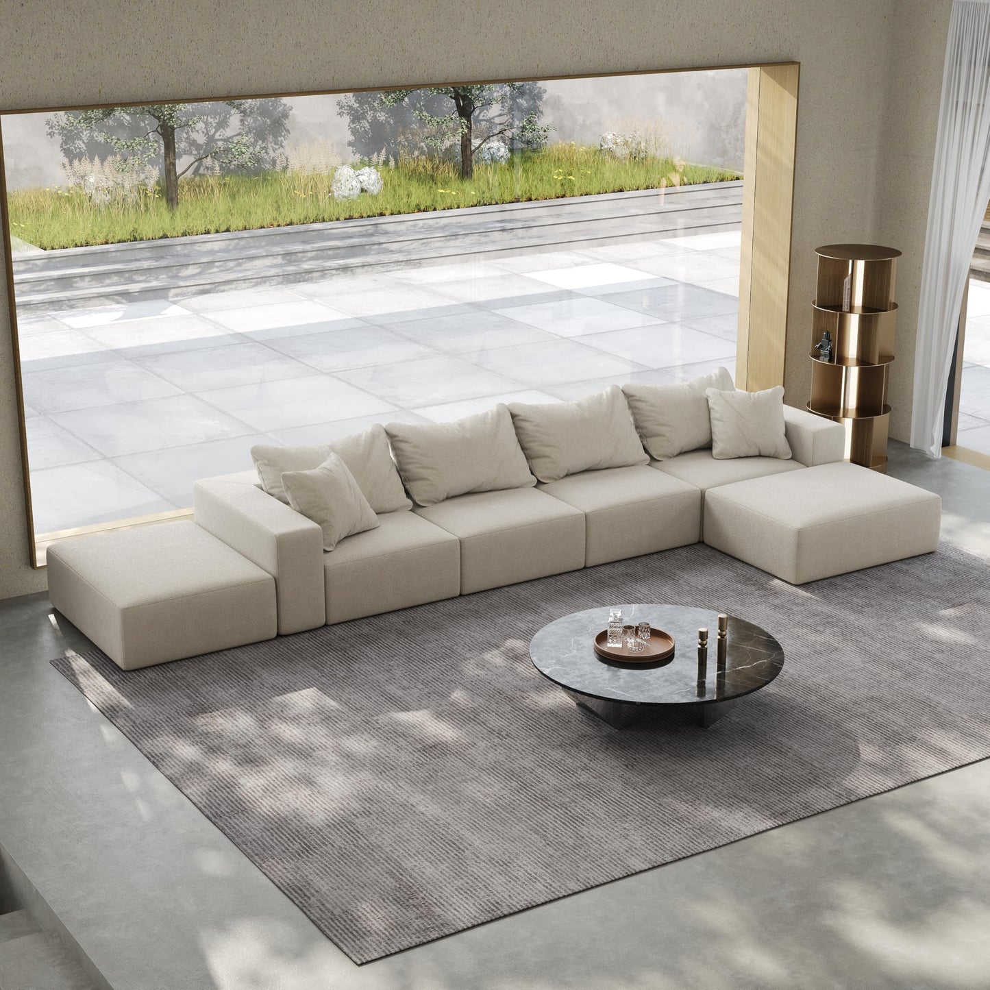 KEIKI Upholstered Sectional Sofa Set, 162" L Shaped Sponge Cloud Sofa, Sectional Couch with 6 Pillows, Chenille Sectional Couches for Living Room, Beige