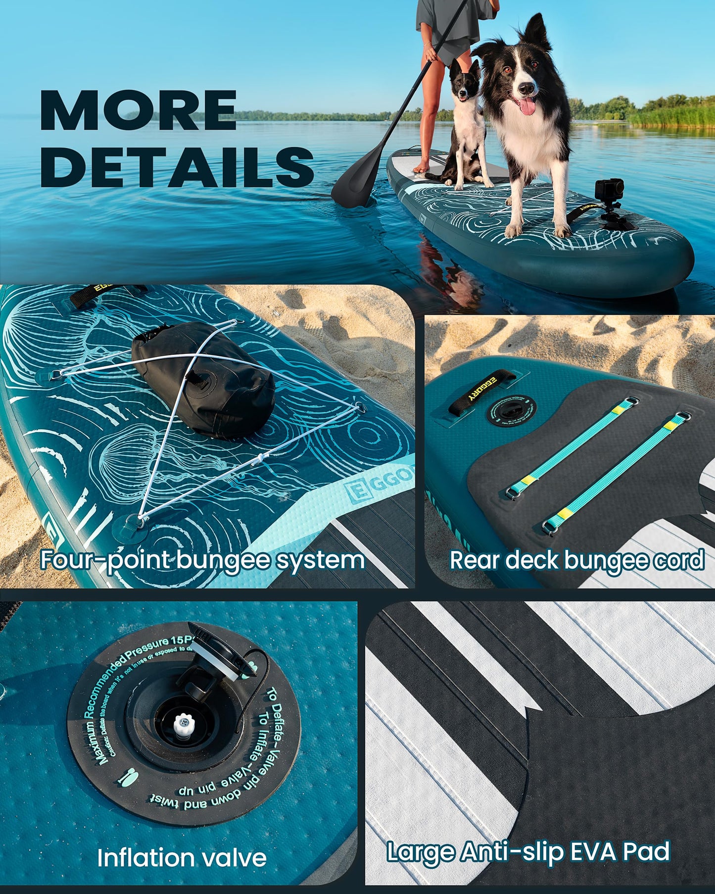 Inflatable Paddle Board,Stand Up Paddle Board Set, Extra Wide SUP Board with Removable Fin, Floating Paddle, Hand Pump, Waterproof Phone Pouch,Traveling Board (JF Dark Green)