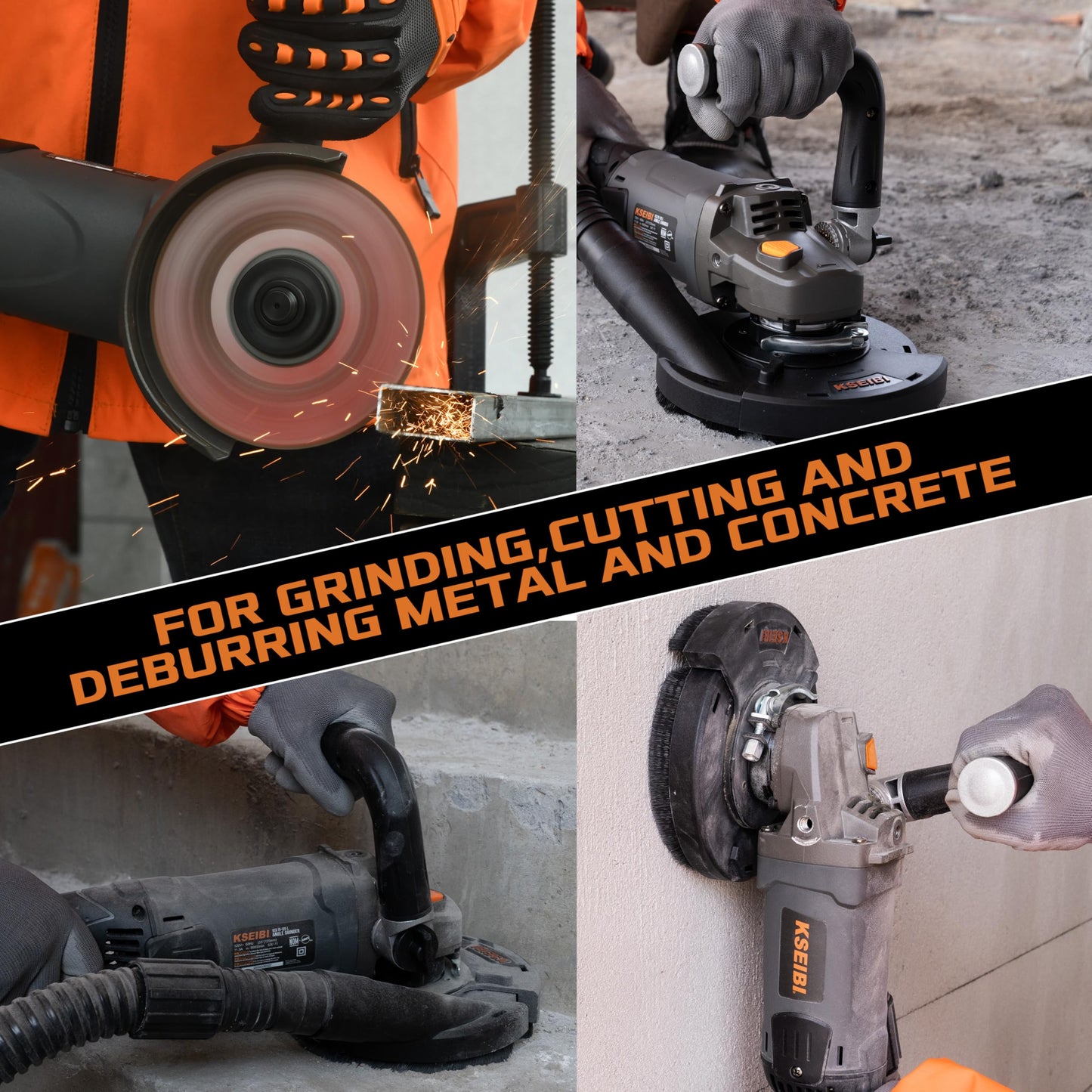 KSEIBI 5-Inch Concrete Angle Grinder, 11.5A 1400W Corded Surface Grinder Kit with Dust Shroud & Diamond Cup Wheel, 8500 RPM Pure-Copper Motor for Cutting Grinding Metal Concrete Brick Tile