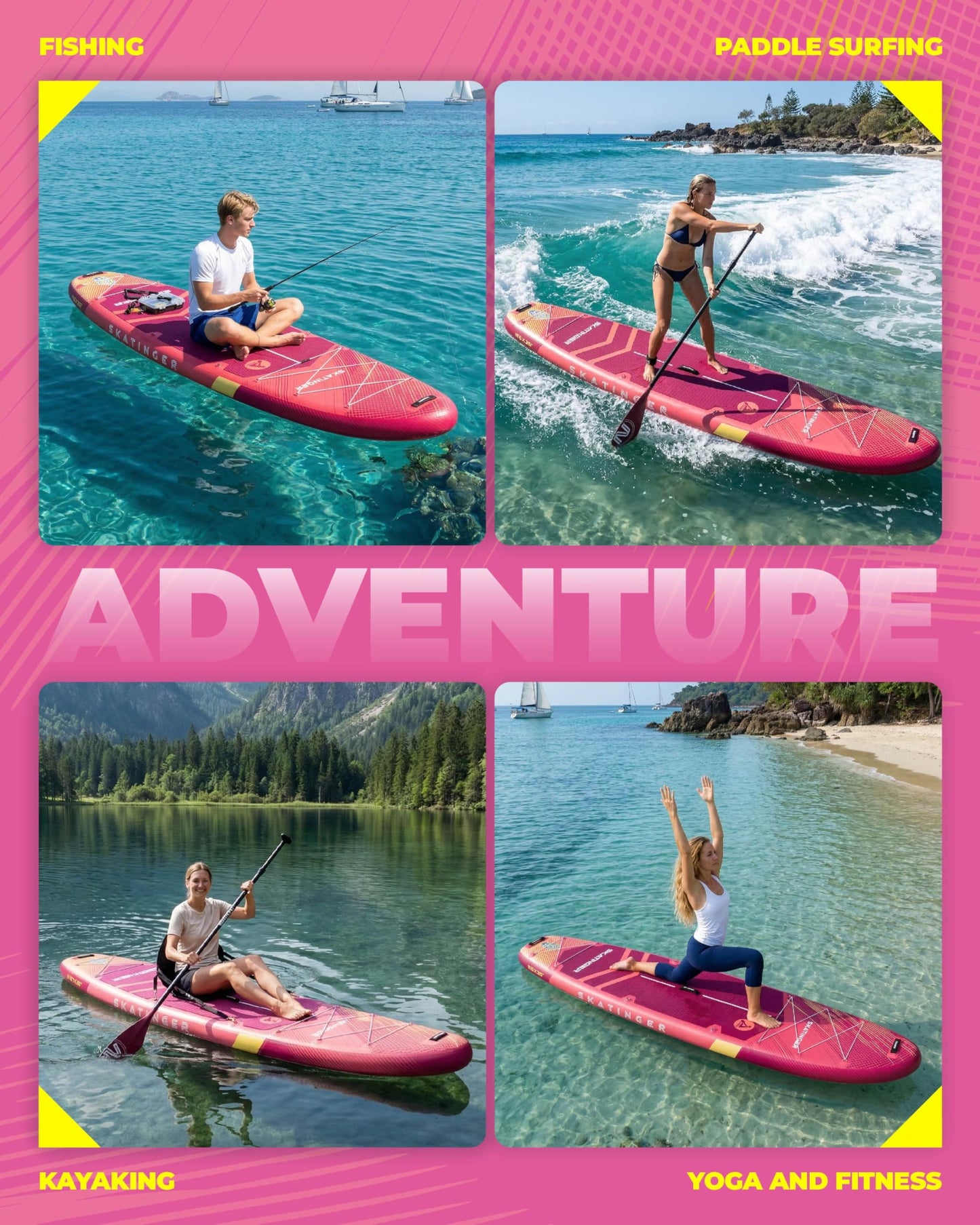 Skatinger 11'6×35" Super Wide Inflatable Paddle Board, Ultra Stable Stand Up Paddleboards for 450lb/3 People/Family/Big Size w/Shoulder Strap, 100L Backpack, All-Round Sup Board, US Fin
