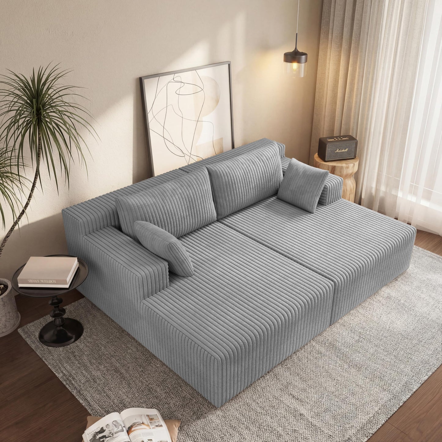 KEIKI 71" L Oversized Double Lounge Chaise Indoor, Corduroy Deep Seat Sectional Modular Couch Sleeper Loveseat Chair, Boneless Upholstered Reading Lazy Cloud Plush Sofa Bed for Living Room, Bedroom