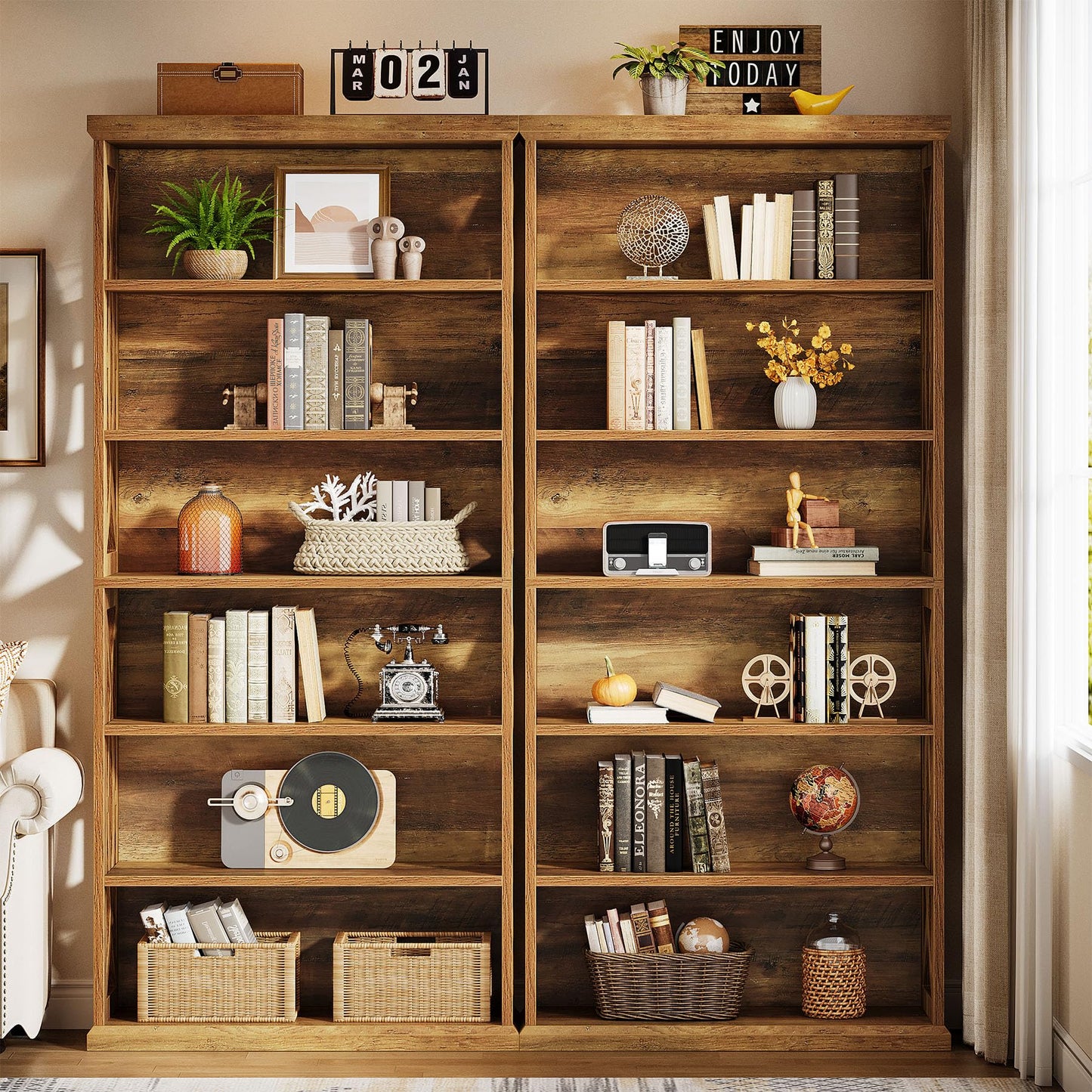 Tribesigns 6-Tier Bookshelf, 71 Inches Tall Freestanding Bookcase, Large Industrial Bookshelves Display Shelves, Wooden Book Shelf for Home Office, Living Room, Bed Room, Rustic Brown