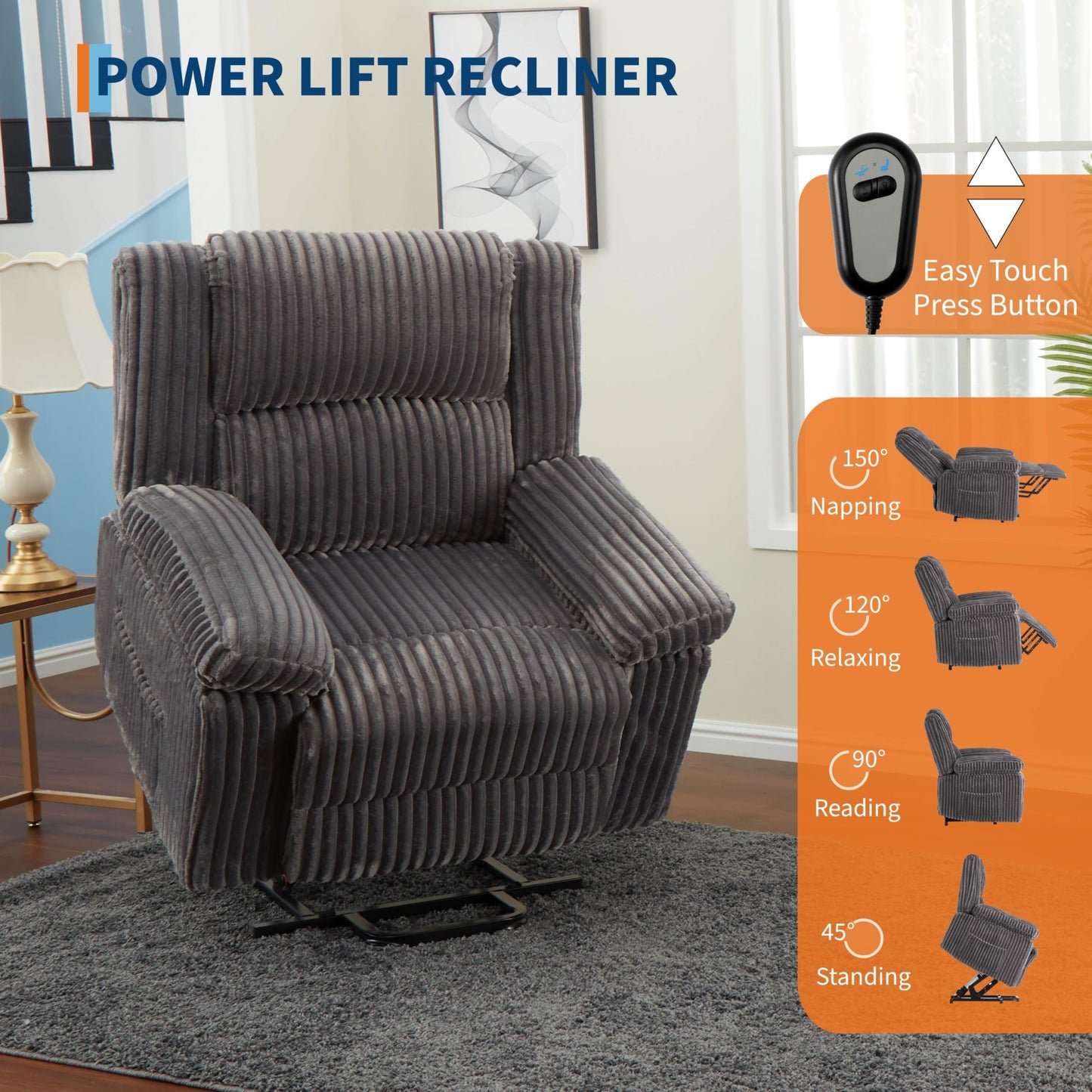 GarveeHome Power Lift Recliner Chair - Heat and Massage, Electric Lift Plush Recliner with Soft Padded Seat, Back Support & Armrests, Designed for the Elderly and People with Mobility impaired
