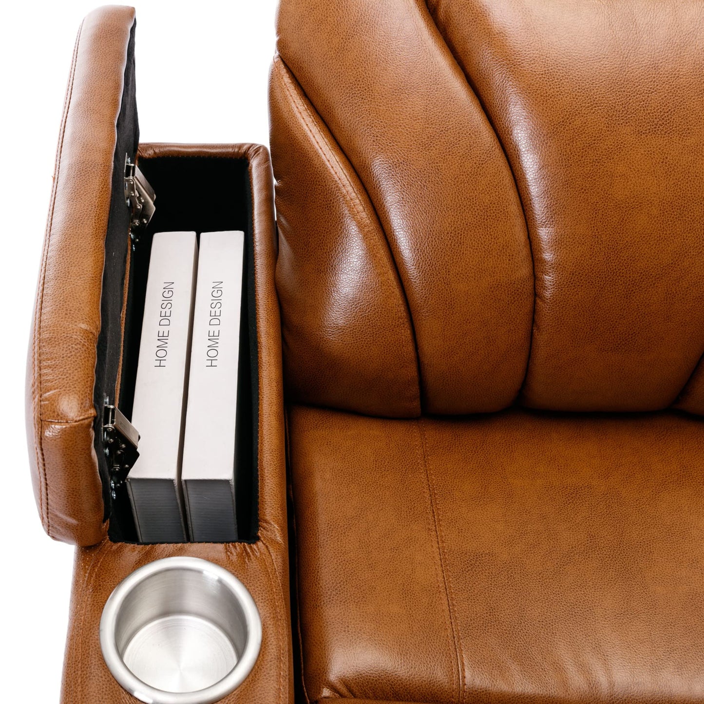 Merax Leather Recliner Power Chair, Home Theater Seating with Multimedia Audio Armrest, Cup Holders & Storage, Light Brown