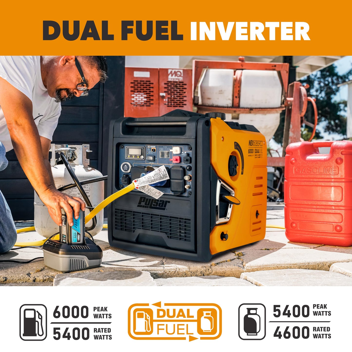Pulsar 6000 Watt Portable Inverter Generator, Dual Fuel Gasoline & Propane, Remote Electric Start, CO Sensor, Parallel Capable, Super Quiet, Use for RV, Camping, Outdoor & Home, NEX60BiSRCO