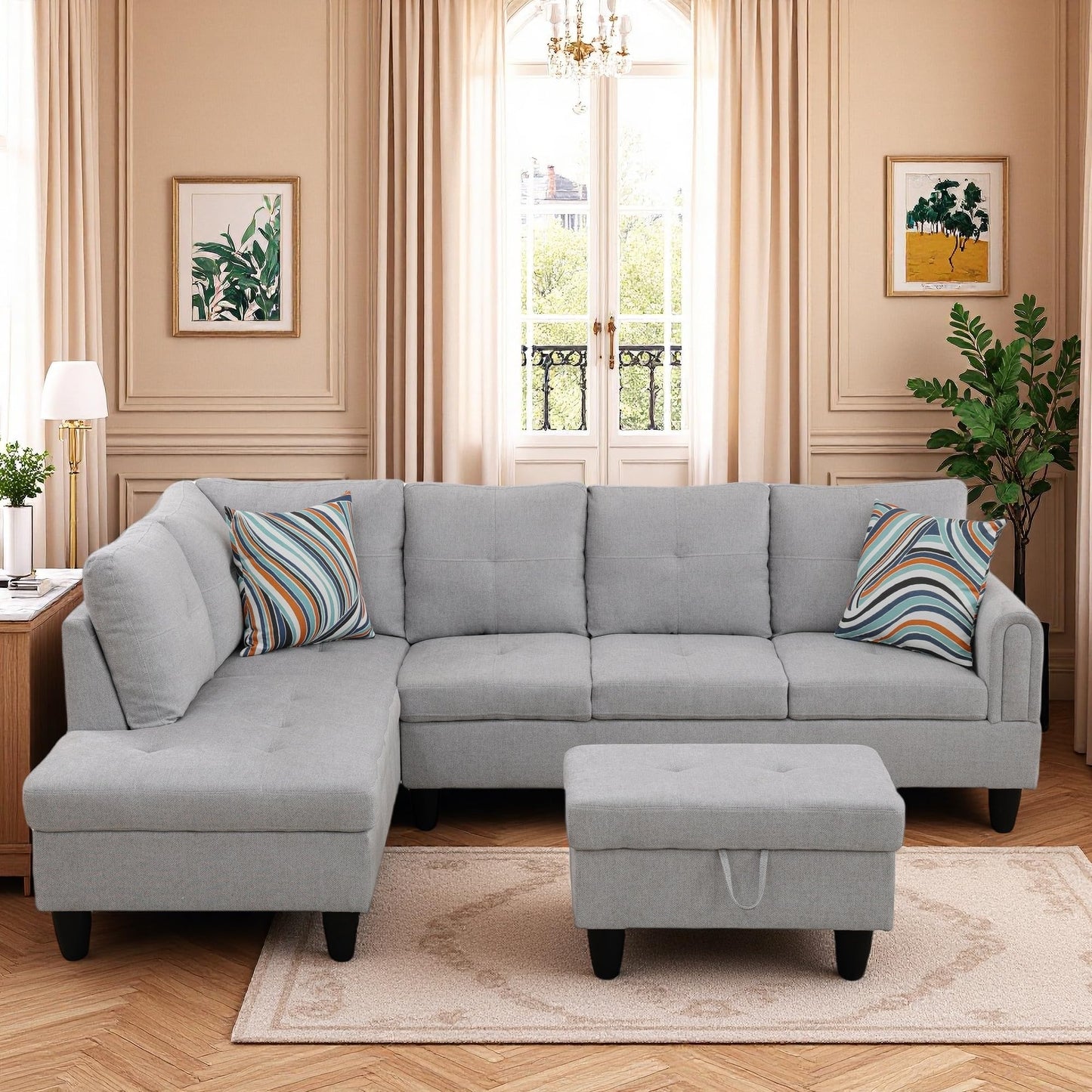 Trygoal 97" L Shaped Couch Sectional Couches with Chaise and Storage Ottoman, 3 Pieces Modular Convertible Sofa for Living Room Furniture Sets and Small Apartment, Grey