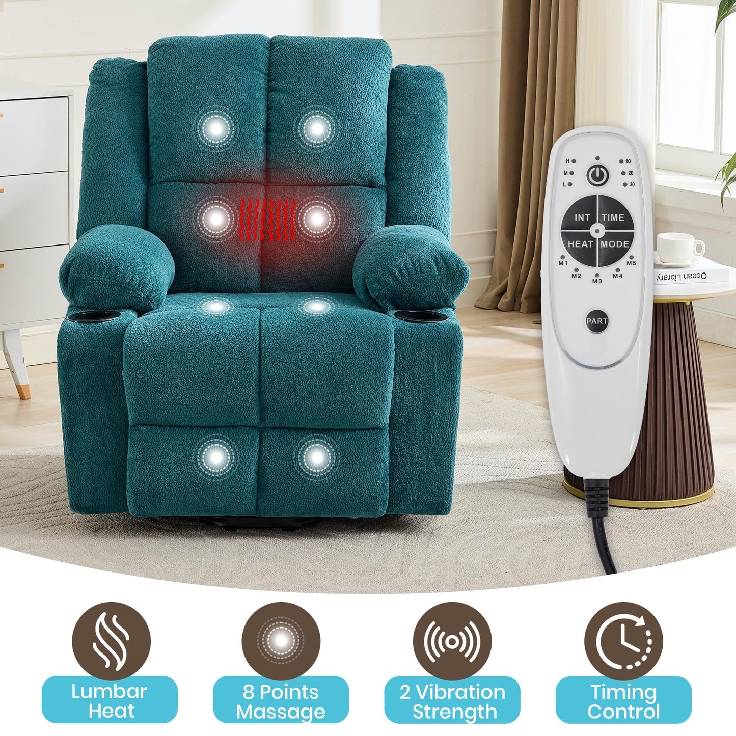 MilleLoom Oversized Power Lift Recliner Chair for Elderly with Vibration Massage and Lumbar Heating,150°Adjustable Lay Flat Lift Chair Electric Recliner Chairs,Stand Assist for Living Room,Blue