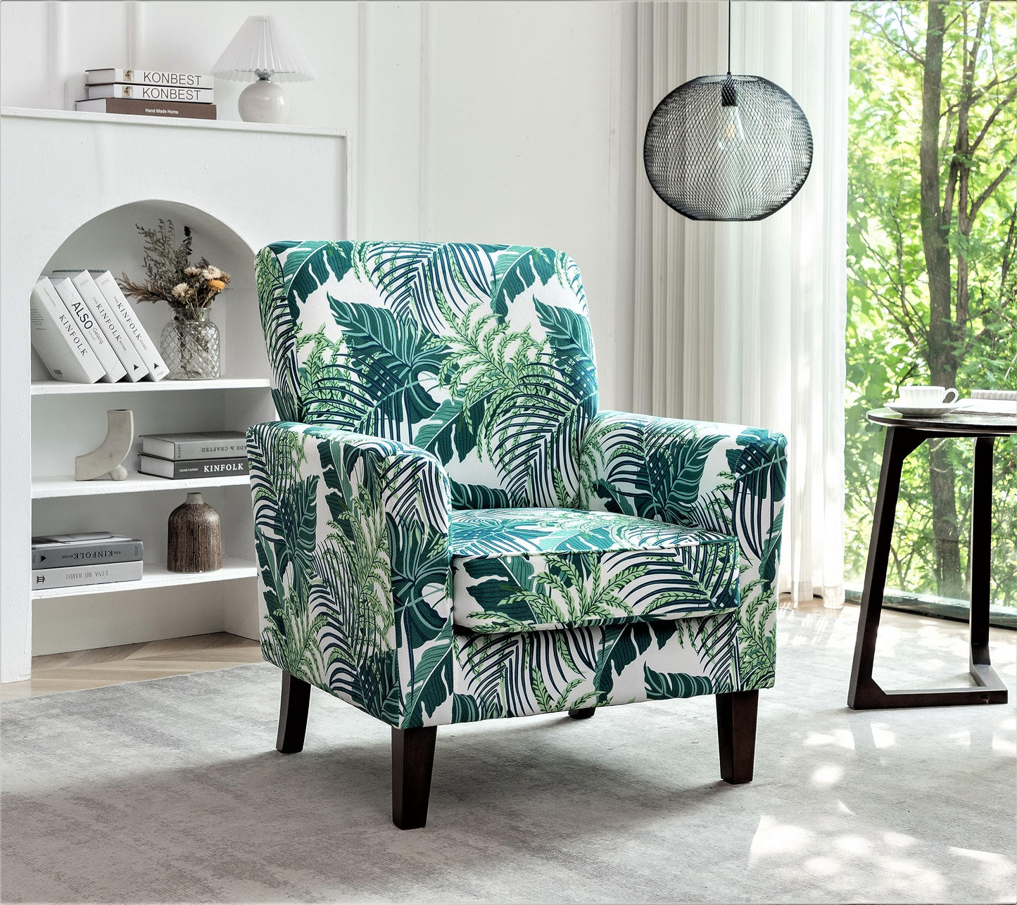 Container Furniture Direct Contemporary Accent Arm Chair with Birch Wood Frame and Velvet Upholstery, Armchair for Office and Living Room Decor, Removable Cushions, 01 Printed Fabric