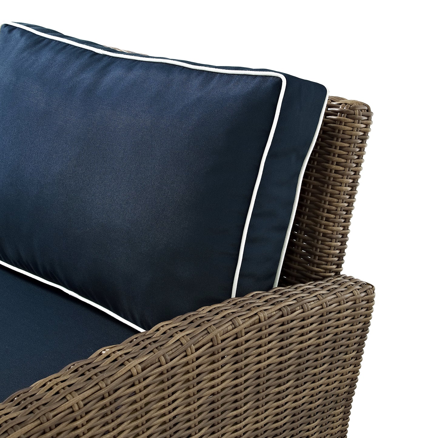 Crosley Furniture Bradenton 2-Piece Outdoor Chair Set, Wicker Patio Chairs for Conversation, Porch, Deck, Brown with Navy Cushions