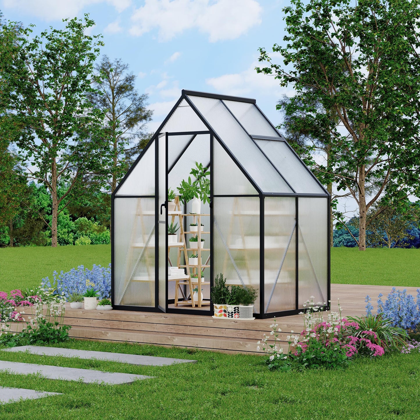 GarveeLife 6X4FT Polycarbonate Greenhouse with Aluminum Frame, Polycarbonate Greenhouse for Outdoors, Greenhouses with Ventilation and Rain Gutter, Aluminum Large Walk-in Greenhouses for Outside