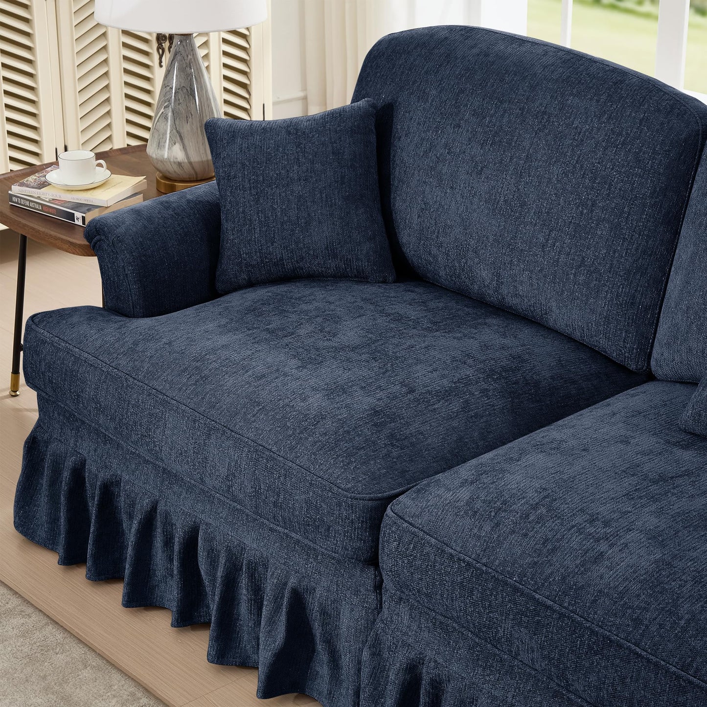 KEIKI Modular Sectional Sofa, 2 Seat Sofa Sets with Removable Ruffles Pleats Skirts, 2 Piece Modular Deep Seat Sofa for Living Room, Blue