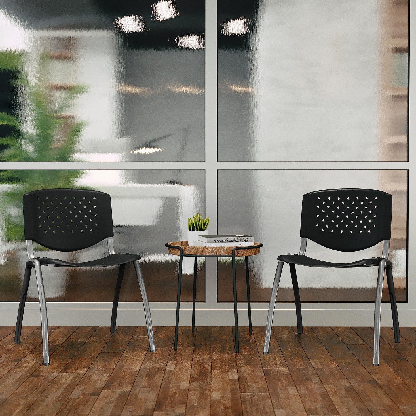 Flash Furniture Hercules Series Plastic Contoured Lobby Chairs with Perforated Backs, Ergonomic Stacking Chairs for Offices, Set of 5, Gray