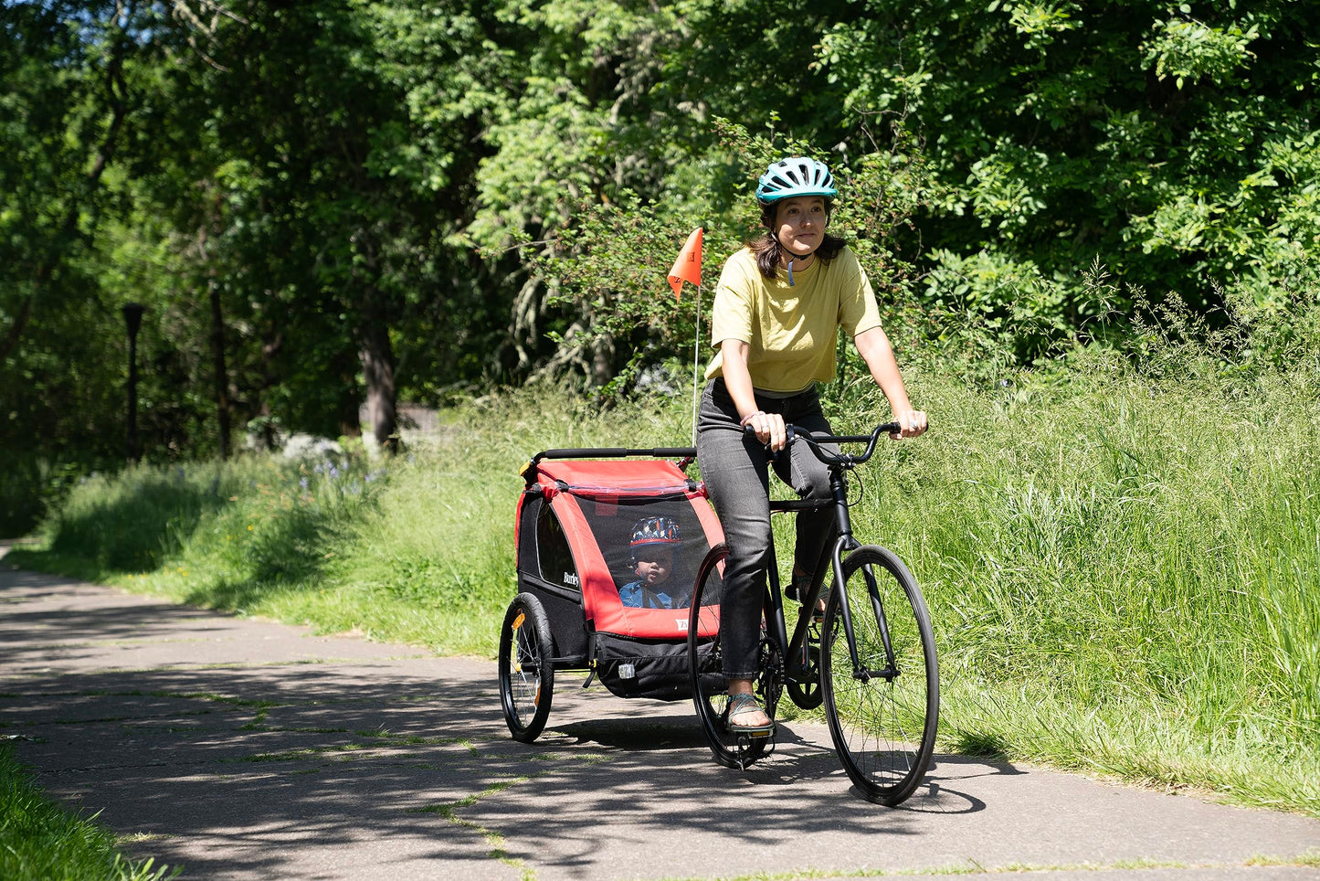 Burley Honey Bee | Lightweight 2-Seat Bike Trailer & Stroller with Adjustable Handlebar & Compact Fold