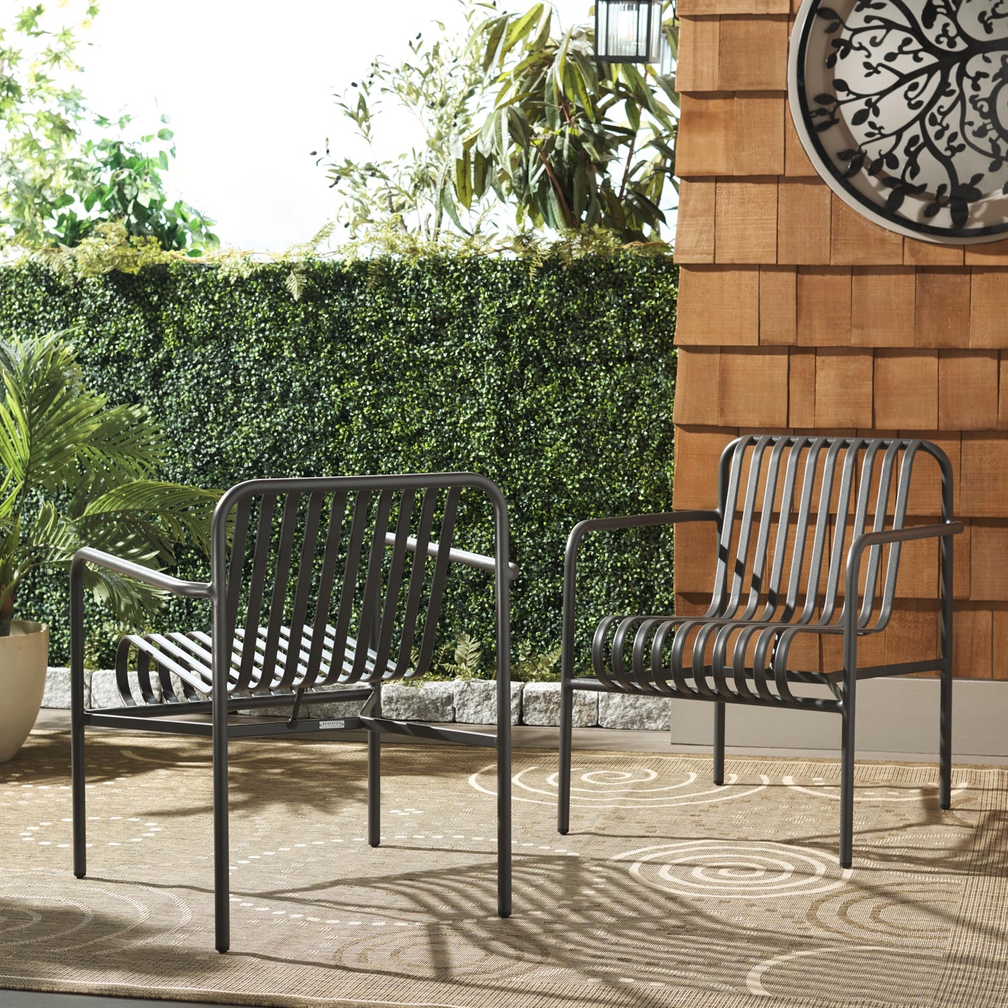 SAFAVIEH Outdoor Patio Furniture Core Grey Metal Armchair Set of 2 (Fully Assembled)
