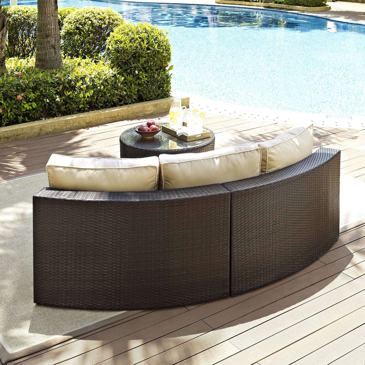 Crosley Furniture Catalina 2-Piece Half Moon Outdoor Sectional Sofa Wicker Conversation Patio Furniture Set, Brown
