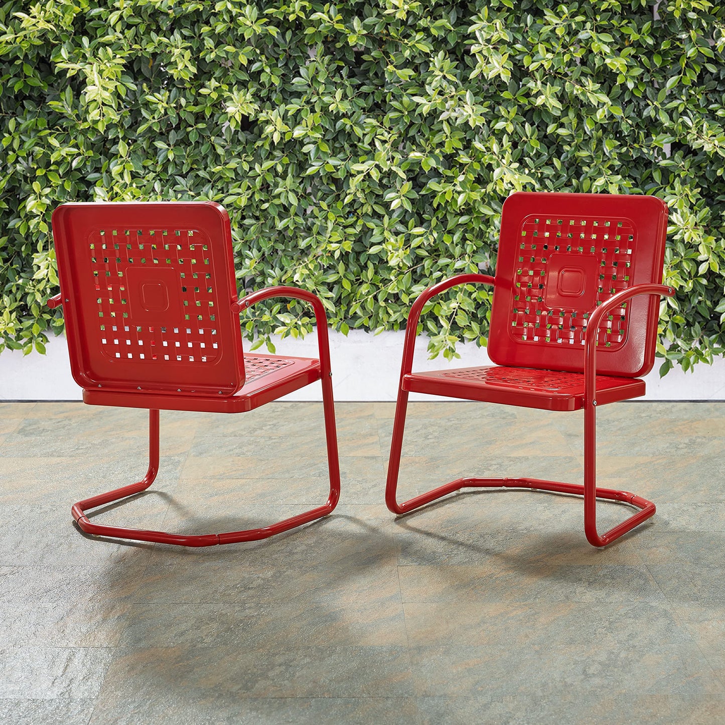 Crosley Furniture Bates 2-Piece Outdoor Chair Set, Retro Metal Patio Chairs for Dining, Porch, Deck, Balcony, Bright Red Gloss