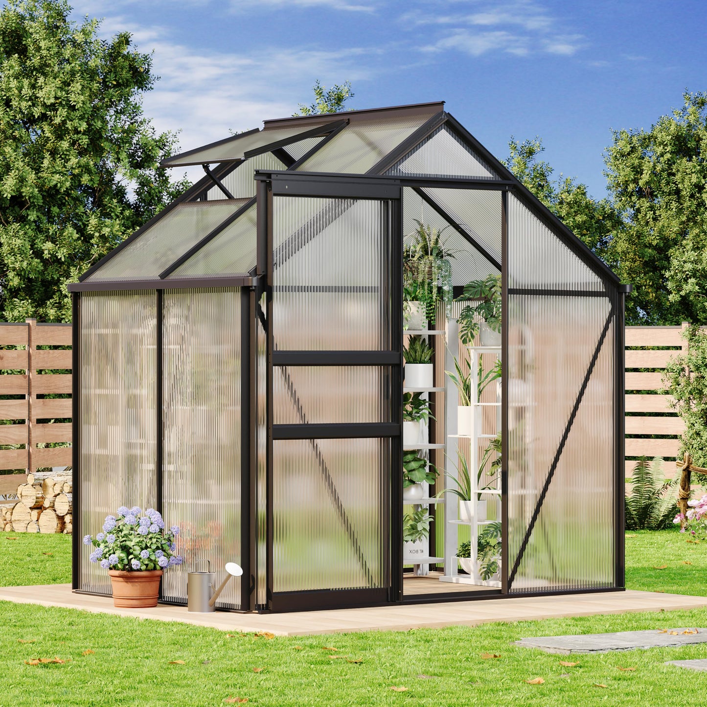 GarveeLife 6 x 4 FT Walk-in Greenhouses for Outside, Polycarbonate Greenhouse with Sliding Door, Adjustable Roof Vent, Aluminum Frame, Backyard Green Houses for Patio Garden