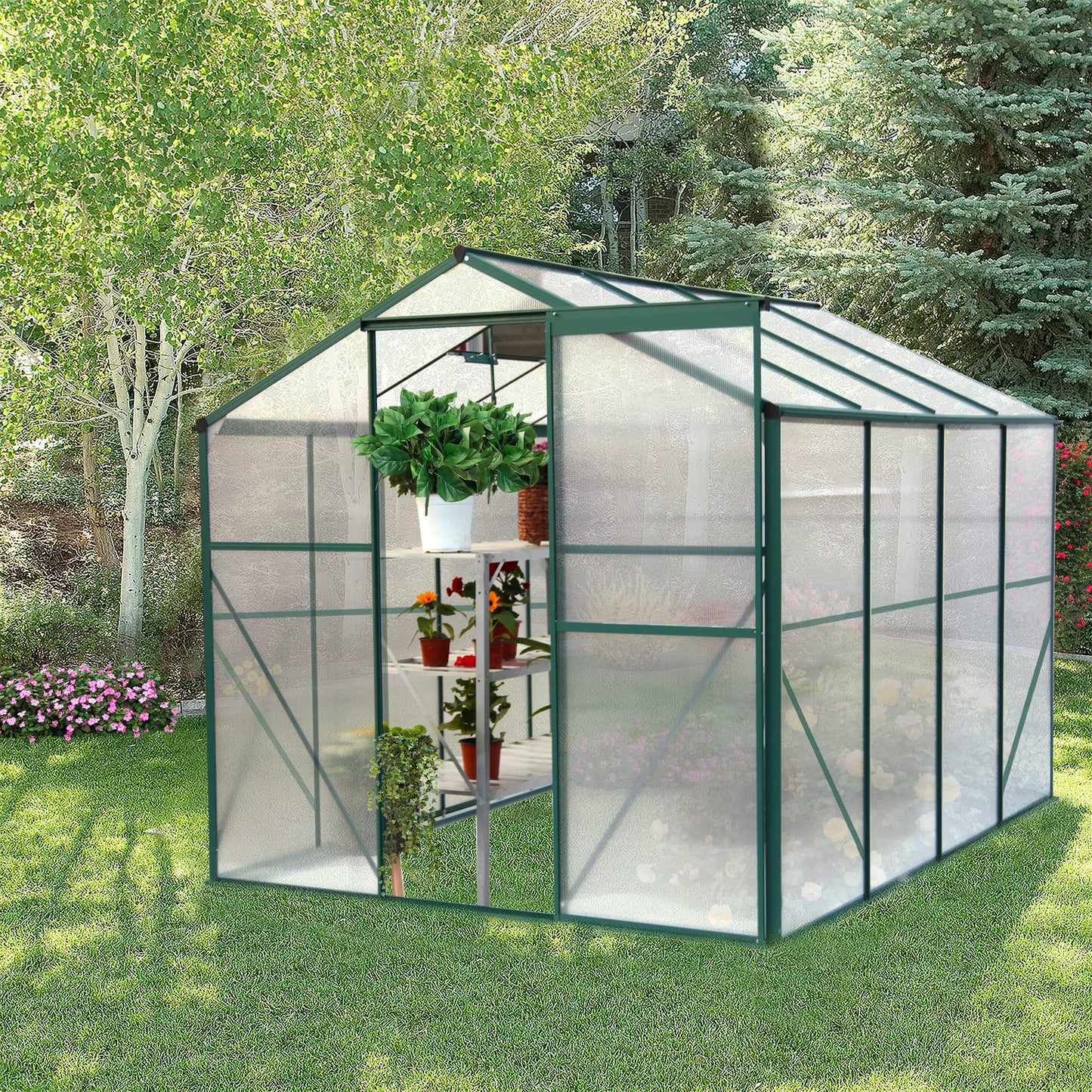 YOPTO 6x8 FT Greenhouses for Outdoor,Heavy Duty Polycarbonate Greenhouse, Walk-in Garden Green House with Base and Ventilation Window for Outside, Backyard,Green