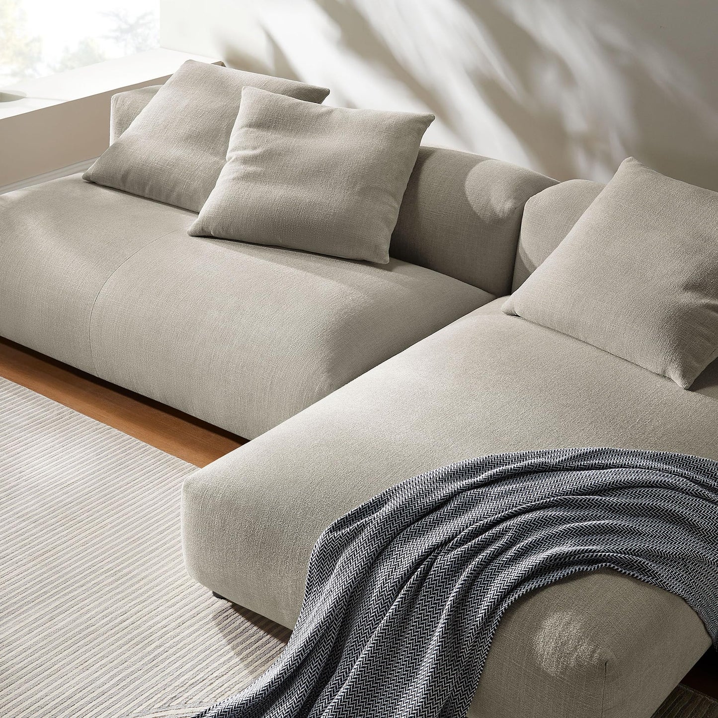 Modway Solace Modular Fabric Sectional Sofa with Chaise in Linen - Comfy Upholstered Deep Seat Sofa - Modern L-Shaped 2-Piece Sectional Sofa Set - 3 Seater Sofa for Living Room