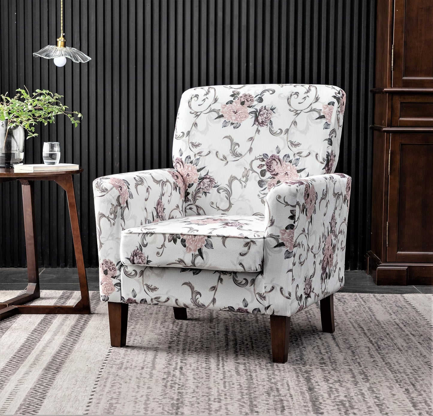 Container Furniture Direct Contemporary Accent Arm Chair with Birch Wood Frame and Velvet Upholstery, Armchair for Office and Living Room Decor, Removable Cushions, 06 Printed Fabric