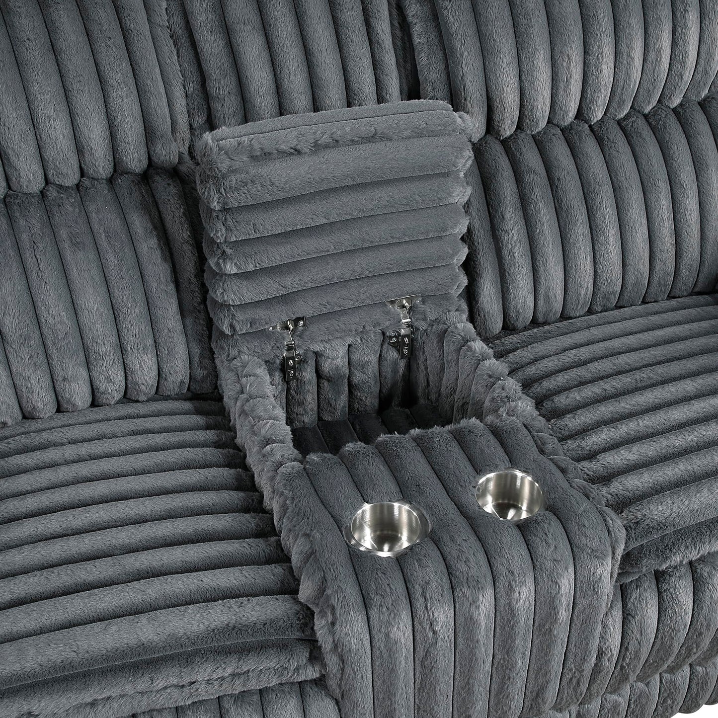 Lexicon Manual Double Reclining Loveseat with Center Console, Corduroy Manual Wall Hugger Recliner Couch, Pillow Top Arms, Cup Holders, Hidden Storage, Cozy Loveseat for Living Room, Dark Gray