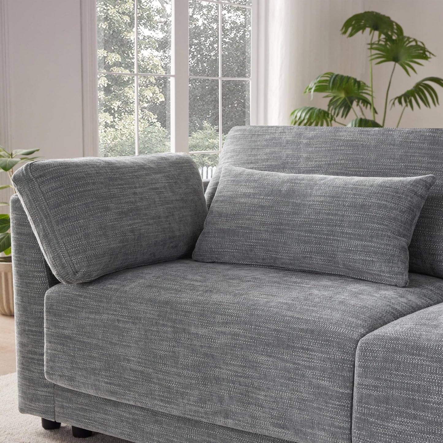 124" L-Shaped Corner Sectional Sofa with Multi-Functional Storage Console for Home Apartment, Luxury Chenille Upholstered Cloud Couches W/Wireless Charger & Ottoman
