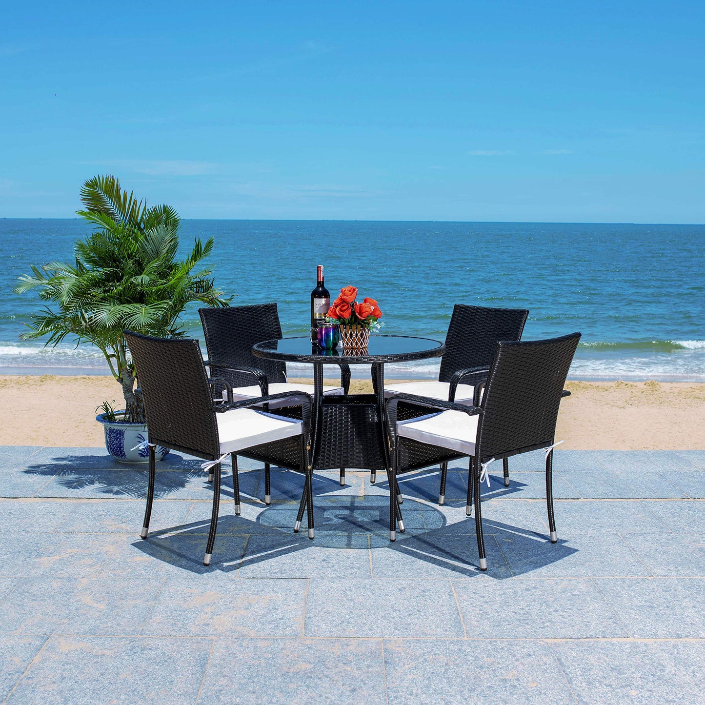 SAFAVIEH Outdoor Collection Laina Black/White Bistro Set PAT7703A-2BX
