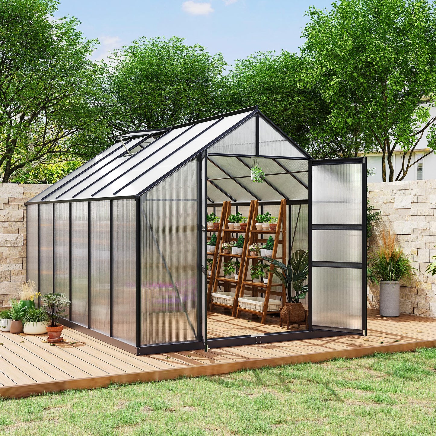 8×12FT Polycarbonate Greenhouse for Outdoors, Large Walk in Green House Kit and Winter Garden Planting, Enhanced Aluminum Green Houses for Outside to Protect Vegetables or Plants
