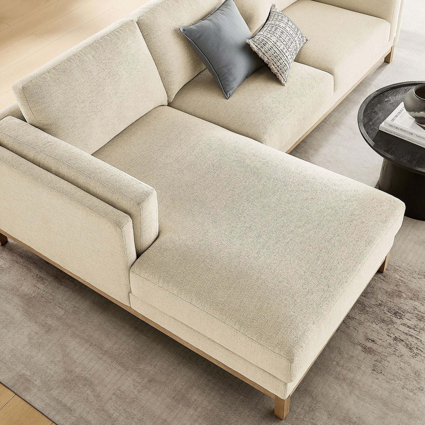 Modway Roscoe Left-Facing Sectional Sofa with Chaise in Ivory - 2-Piece Mélange Chenille Fabric Deep Seat Couch, L Shaped Modular for Living Room or Lounge