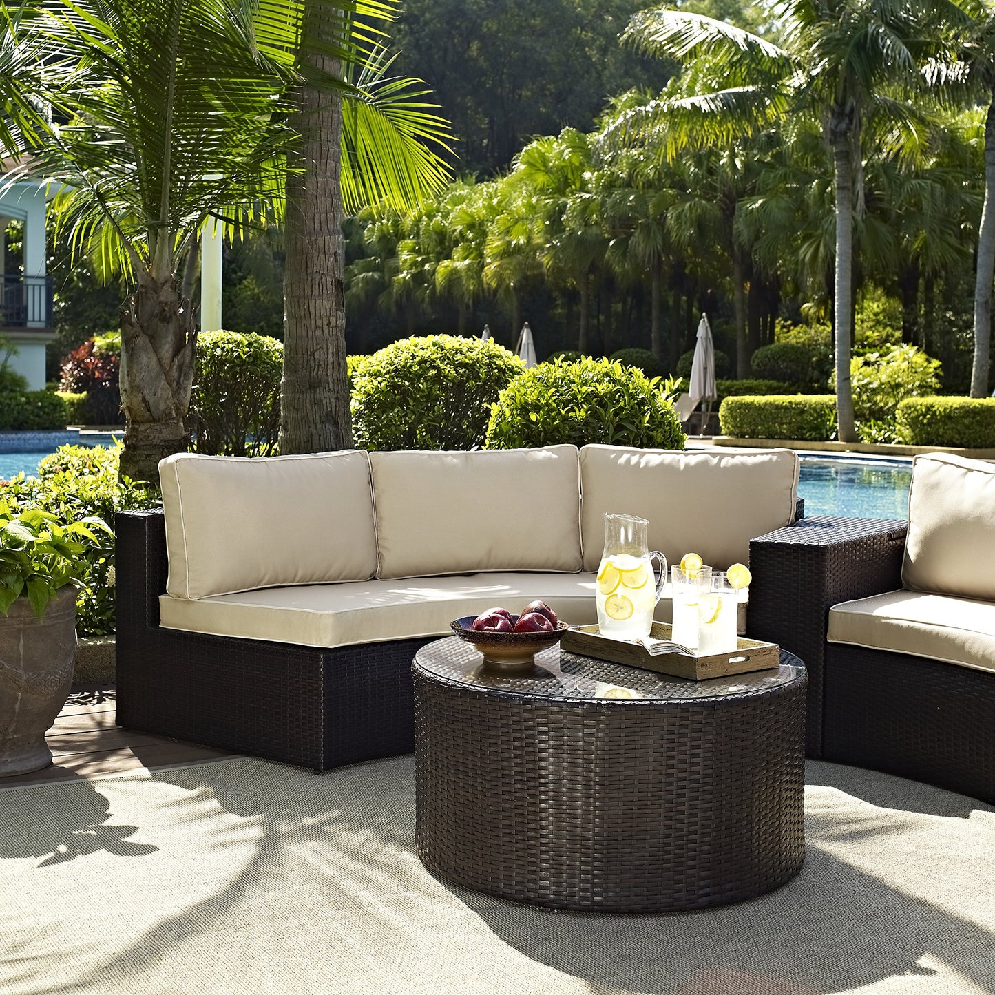 Crosley Furniture Catalina 2-Piece Half Moon Outdoor Sectional Sofa Wicker Conversation Patio Furniture Set, Brown