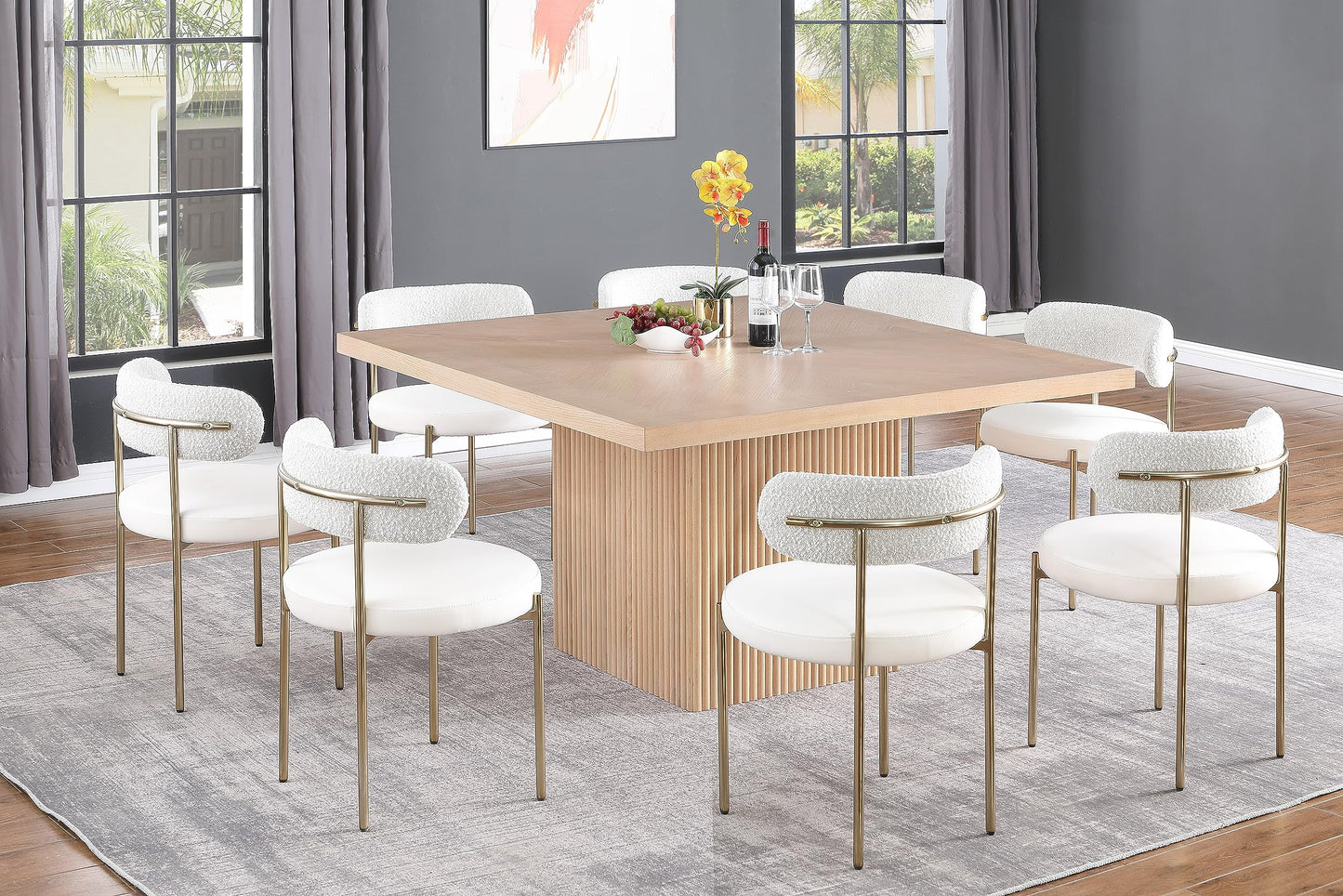 Meridian Furniture 729Oak-T Belinda Collection Mid-Century Modern Dining Table, Solid Wood Base, Natural Finish Oak Wood Veneer MDF Top, Square Top, Fluted Base, 54" W x 54" D x 31" H, Oak