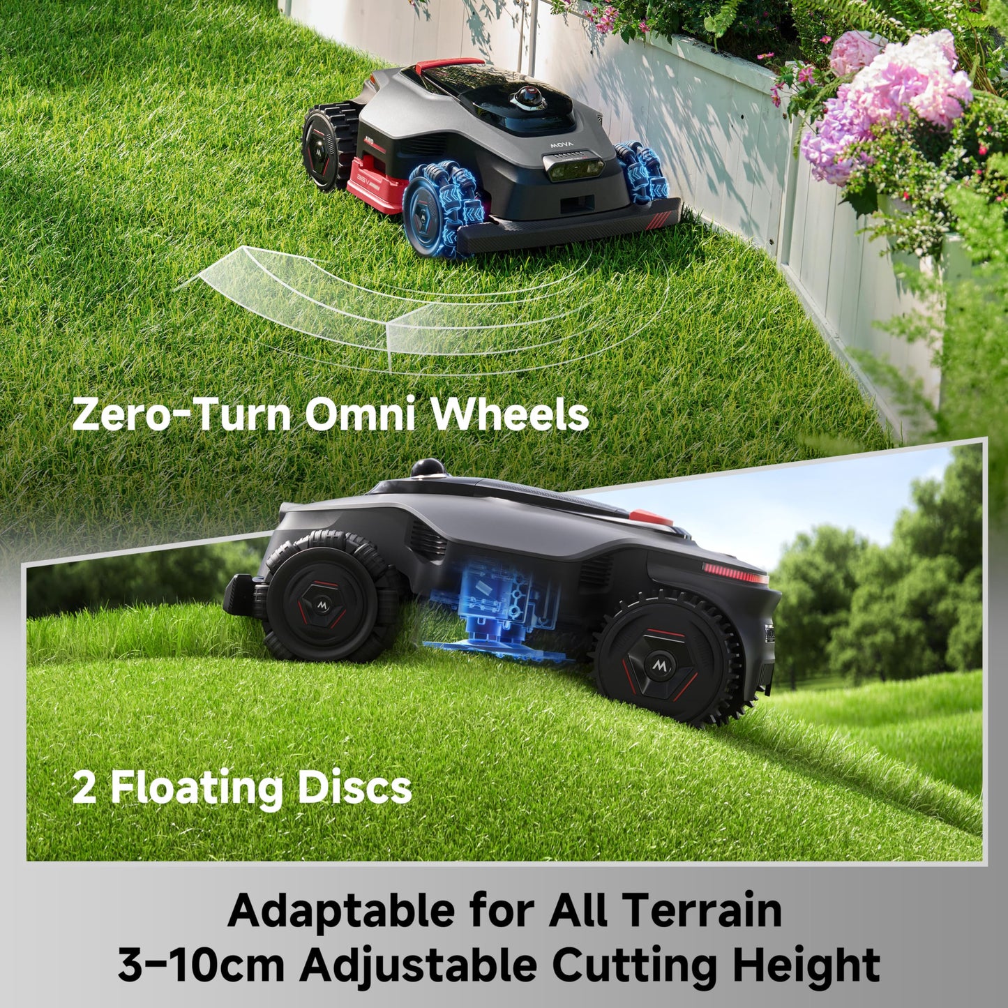 MOVA LiDAX Ultra 3000 AWD Robot Lawn Mower Wire Free RTK Free for up to 0.75 Acre*Dual Maps, 360° 3D LiDAR & AI Dual Vision Mapping, Robotic Mower with 4G, for 80% Slopes, Cutting Height 1.2”–3.9“