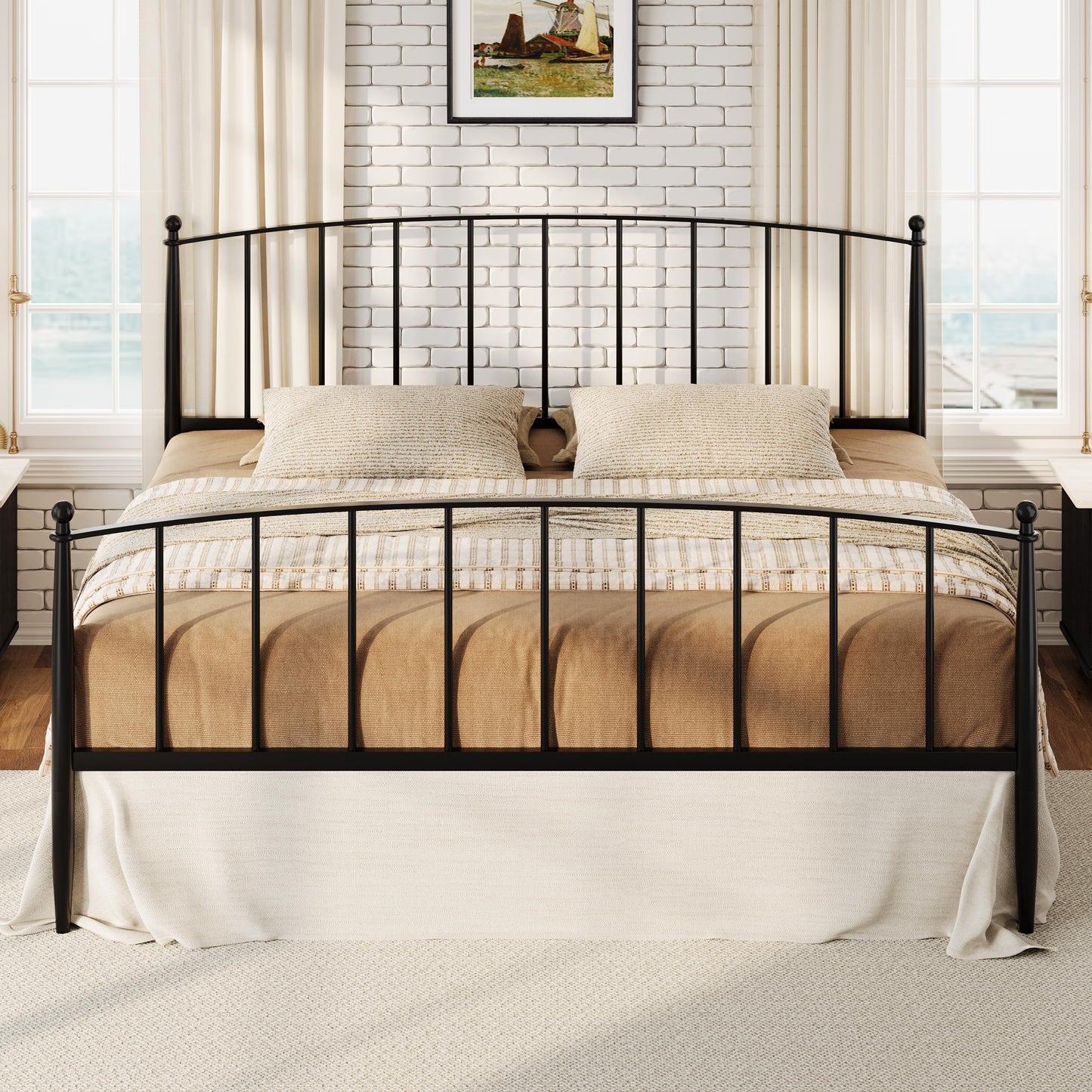 SHA CERLIN King Size Metal Platform Bed Frame with Victorian Style Iron-Art Headboard and Footboard, Easy Assembly, No Box Spring Needed, Black