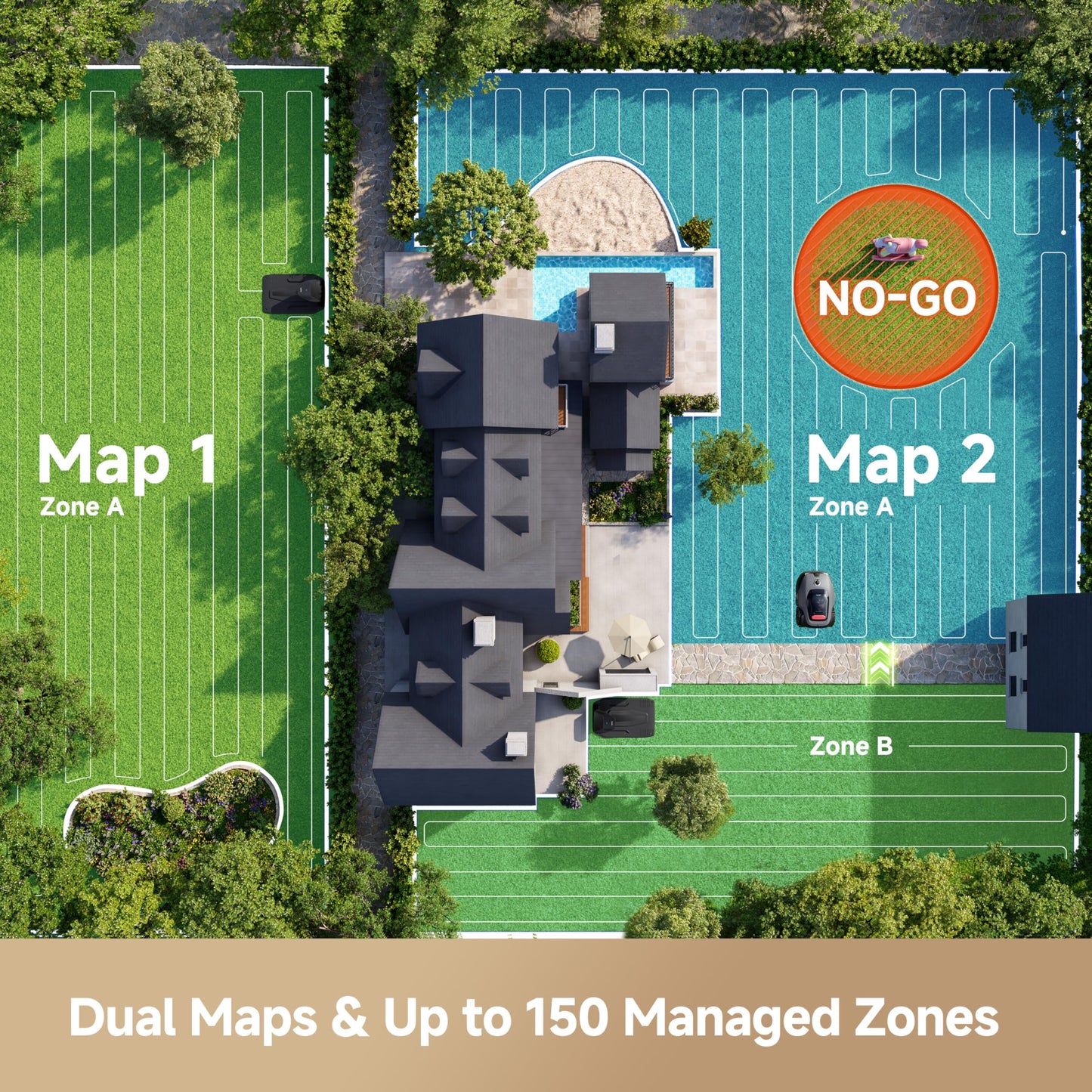MOVA LiDAX Ultra 1000 Robot Lawn Mower Wire Free for 1/4 Acre, RTK-Free+360° 3D LiDAR+AI Vision Auto Mapping, Zero-Edge Cutting, Cutting Height 1.2"-3.9", 45% Slope, Up to 150 Managed Zones Dual Maps