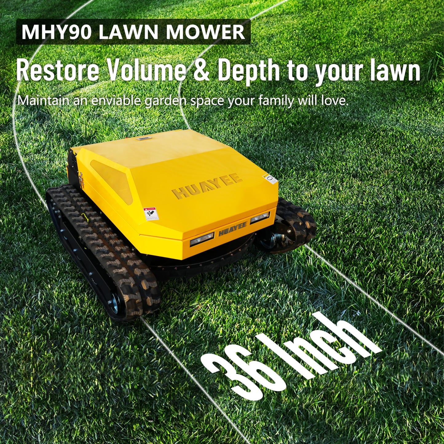 HUAYEE Remote Control Lawn Mower, Robotic Brush Cutter Tracked Mower