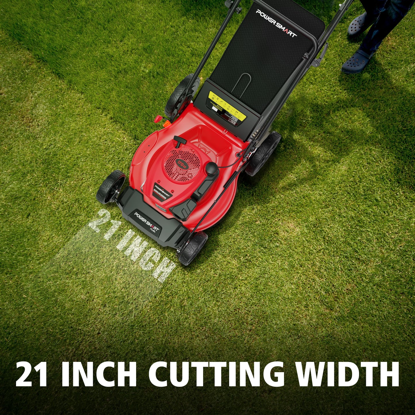 PowerSmart 21" Self-Propelled Gas Lawn Mower | 170cc OHV Engine | Rear-Wheel Drive for Slopes | 3-in-1 Bag, Mulch & Discharge | 6 Cutting Heights | Durable Steel Deck| Rear-Wheel Drive | Medium Yard