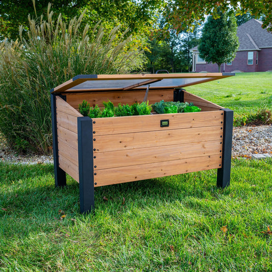 Backyard Discovery Aggie 4' x 2' Cedar Wood Cold Frame Portable Mini Greenhouse, Raised Garden Planter with Temperature-Activated Polycarbonate Lid, Mesh Drainage for Year-Round Outdoor Gardening