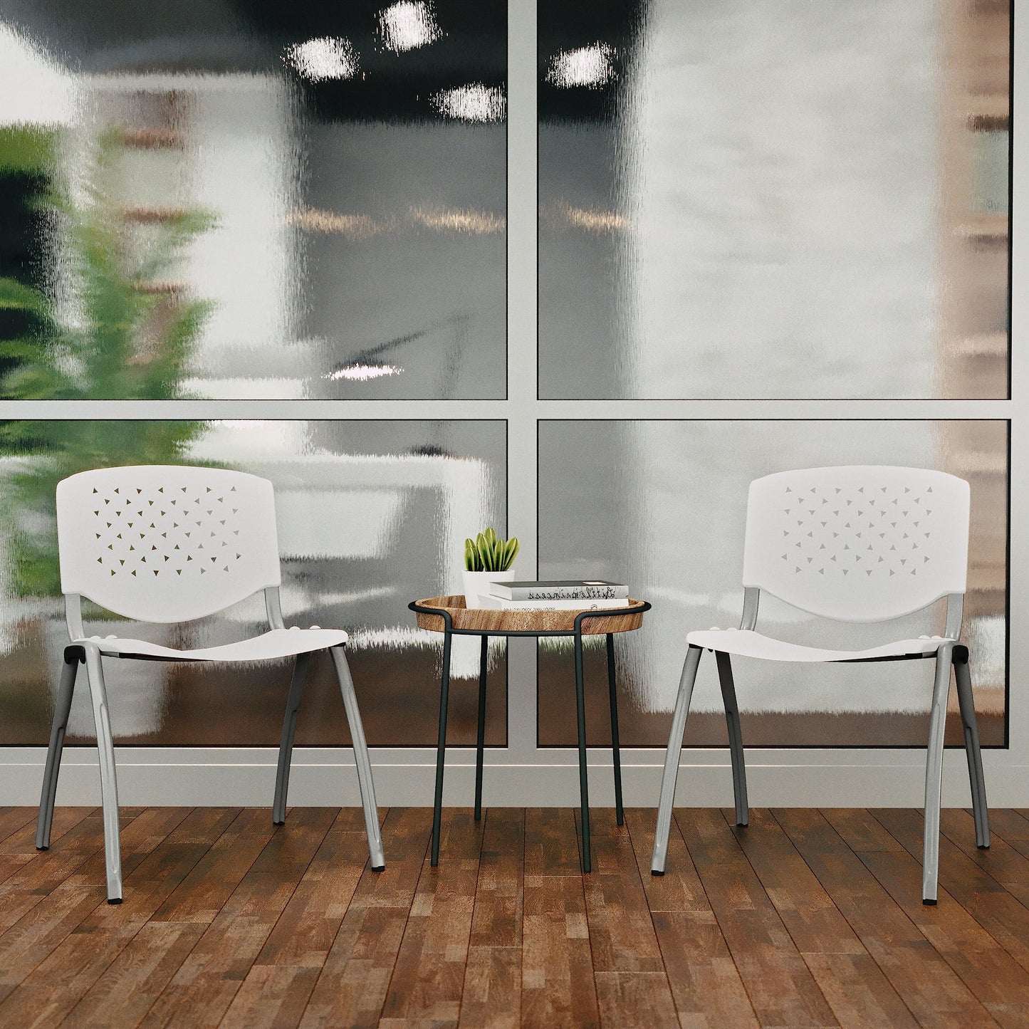 Flash Furniture HERCULES -5 Pack 880 lb. Capacity White Plastic Stack Chair | Comfortable Seating with Durable Design