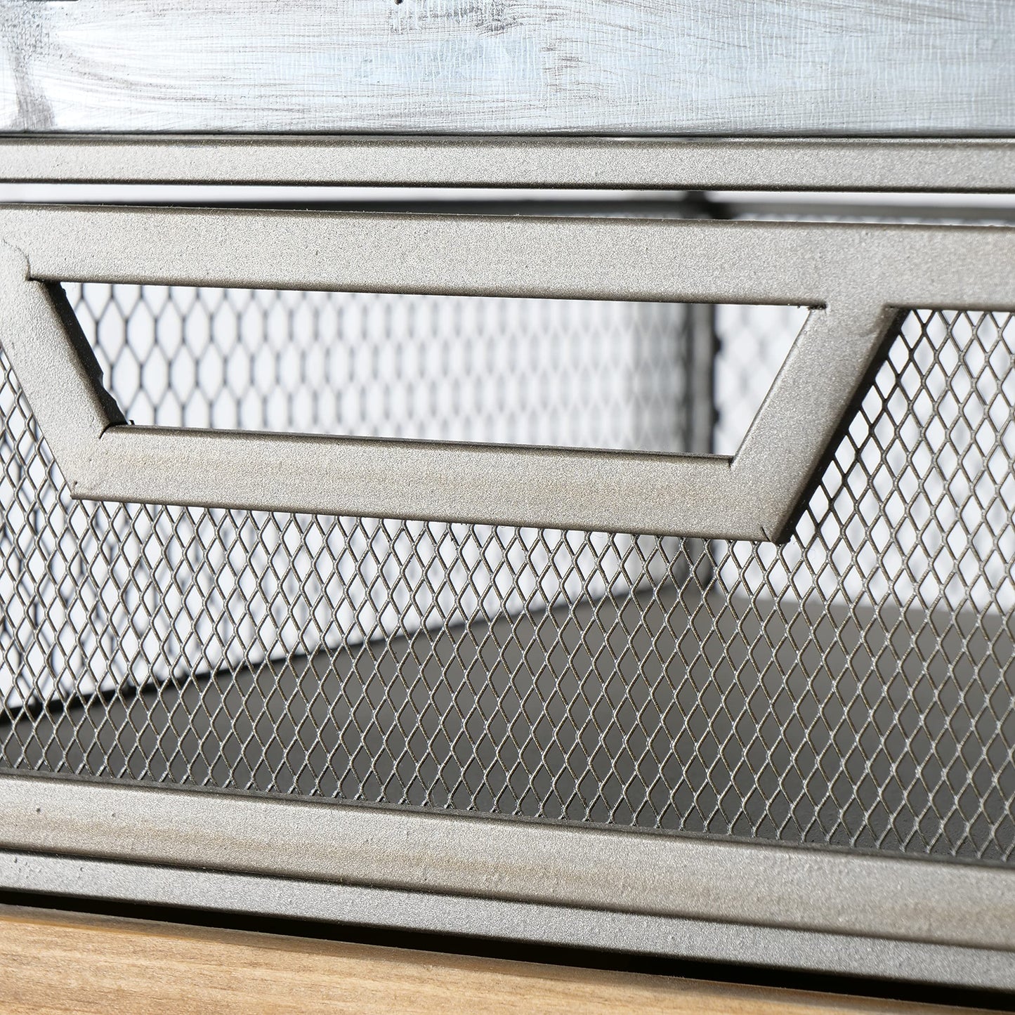 WHW Whole House Worlds Industrial Chic Multi Drawer Nightstand, 3 Drawers and 3 Utility Bins, Reclaimed Vintage Style, Iron, Screening, Galvanized Metal, Wood, 21.75 Inches Tall (55 cm)