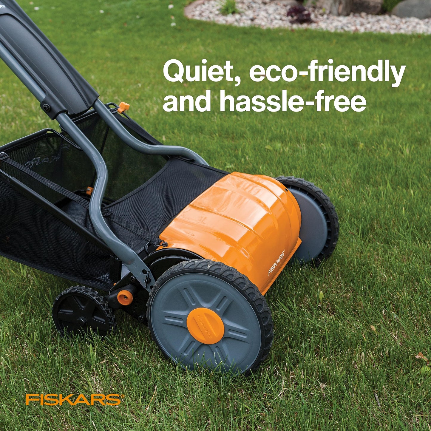 Fiskars Push Mower - 17" Cut Width Manual Reel Mower with No Motor - Grass Cutter with Steel Blades that Stay Sharp - Eco-Friendly Cordless Grass Trimmer for Lawn Care